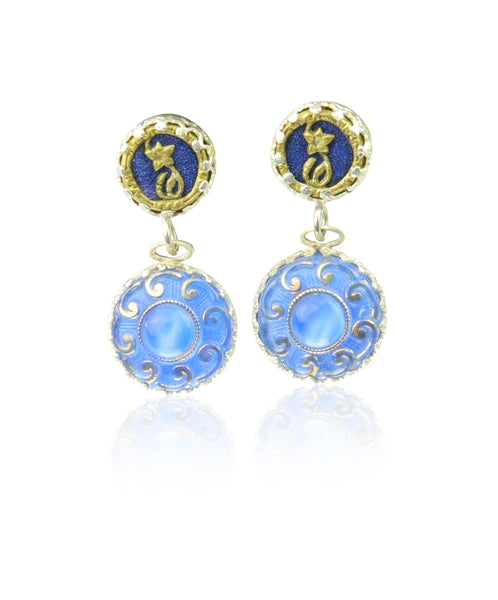 Swirl and floral double drop earrings