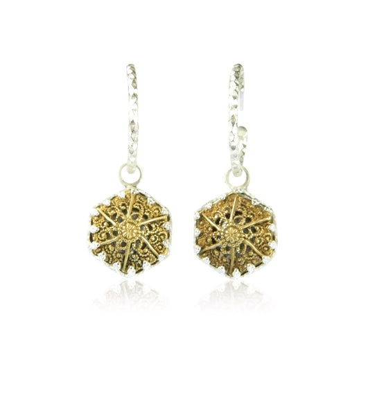 Filigree hexagonal hoop earrings