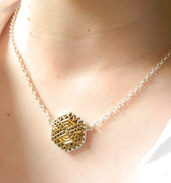 Hexagonal filigree pendant and chain