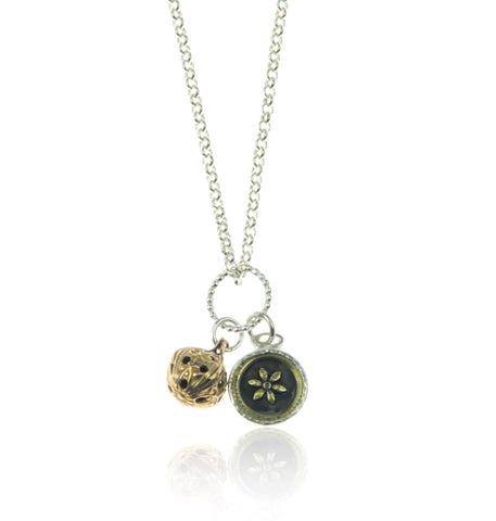 Black and gold flower cluster pendant and chain