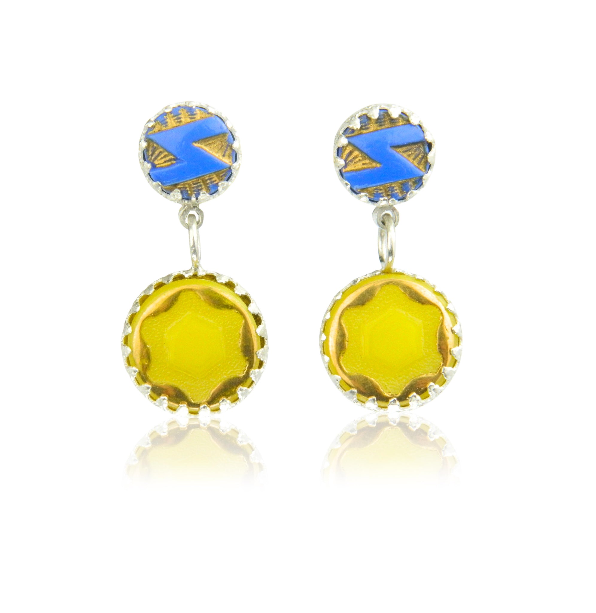 Double drop yellow star earrings
