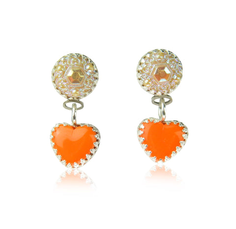 Orange hear double drop earrings