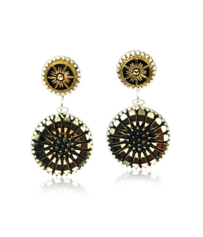 Double drop gold sunflower earrings