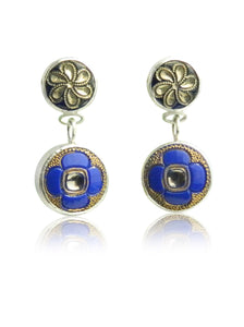 Blue flower double drop earrings