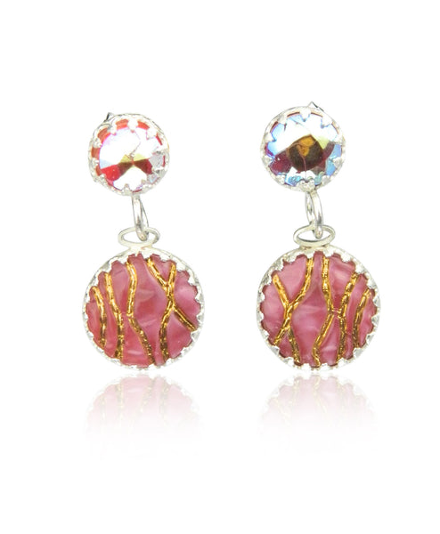 Double drop pink & gold earrings