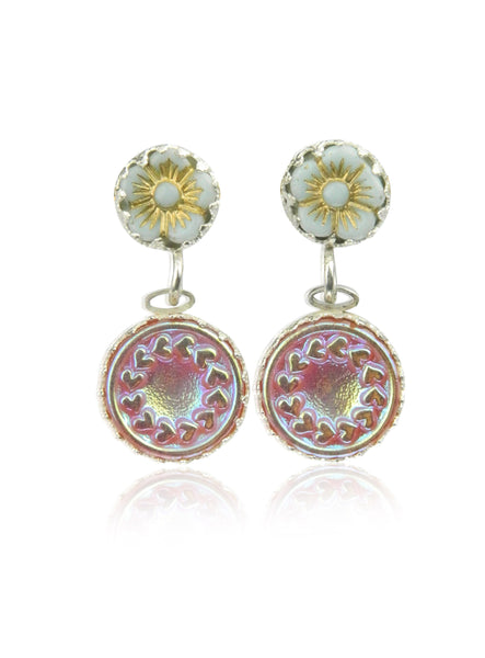 Double drop heart floral earrings