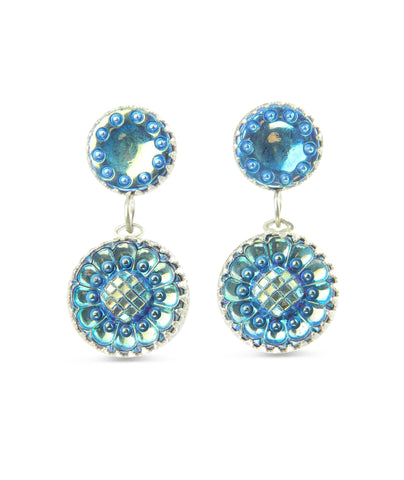 Blue iridescent sunflower earrings