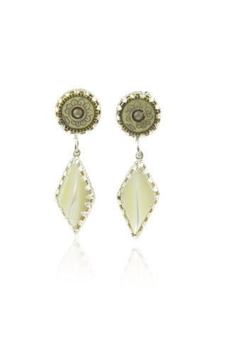 Double drop diamond mother of pearl earrings