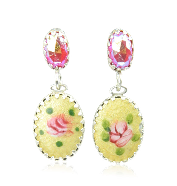 Double drop floral oval earrings